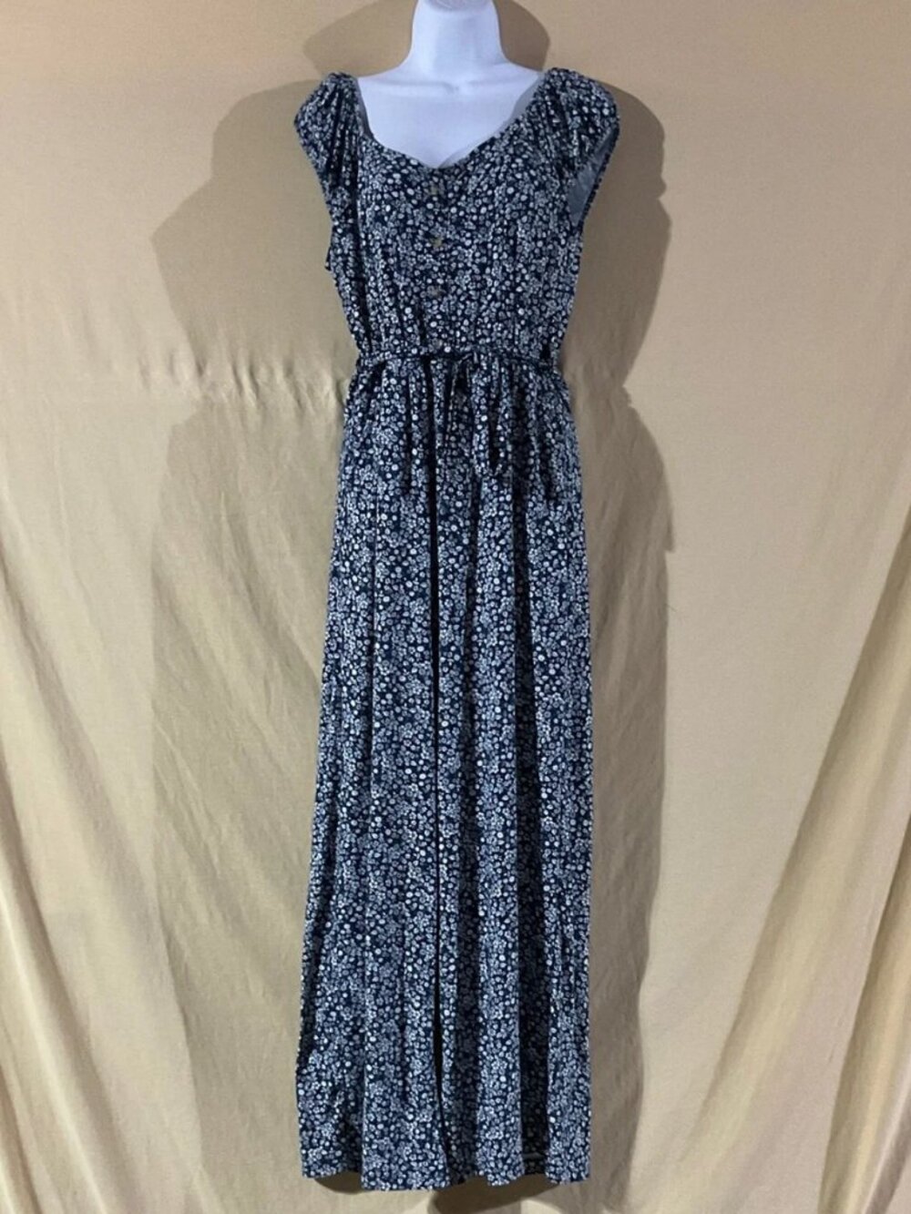 No Boundaries Floral Print Maxi Jumpsuit in Blue and White